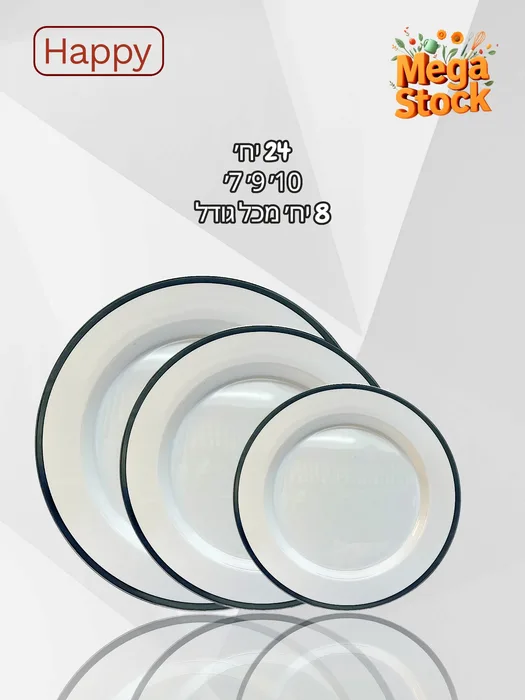 סט צלחות חד פעמיות Bundle לבן עם פס כסף