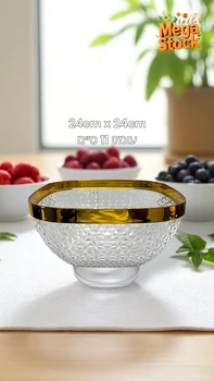 קערת הגשה אקרילית מרובעת עם עיטור זהב