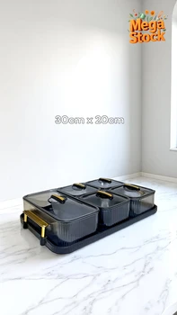 סט 6 קופסאות הגשה אקריל כחול עם מכסים ומגש מוזהב