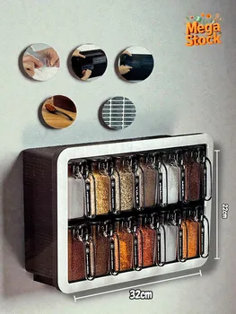 מתקן אחסון תבלינים ודגנים עם מיכלים שקופים 12 קופסאות מאקריל